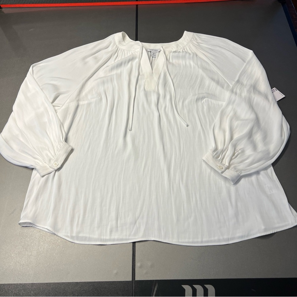 Nine West White Trapunto Women’s Plus Tunic Peasant Blouse 1X NWT